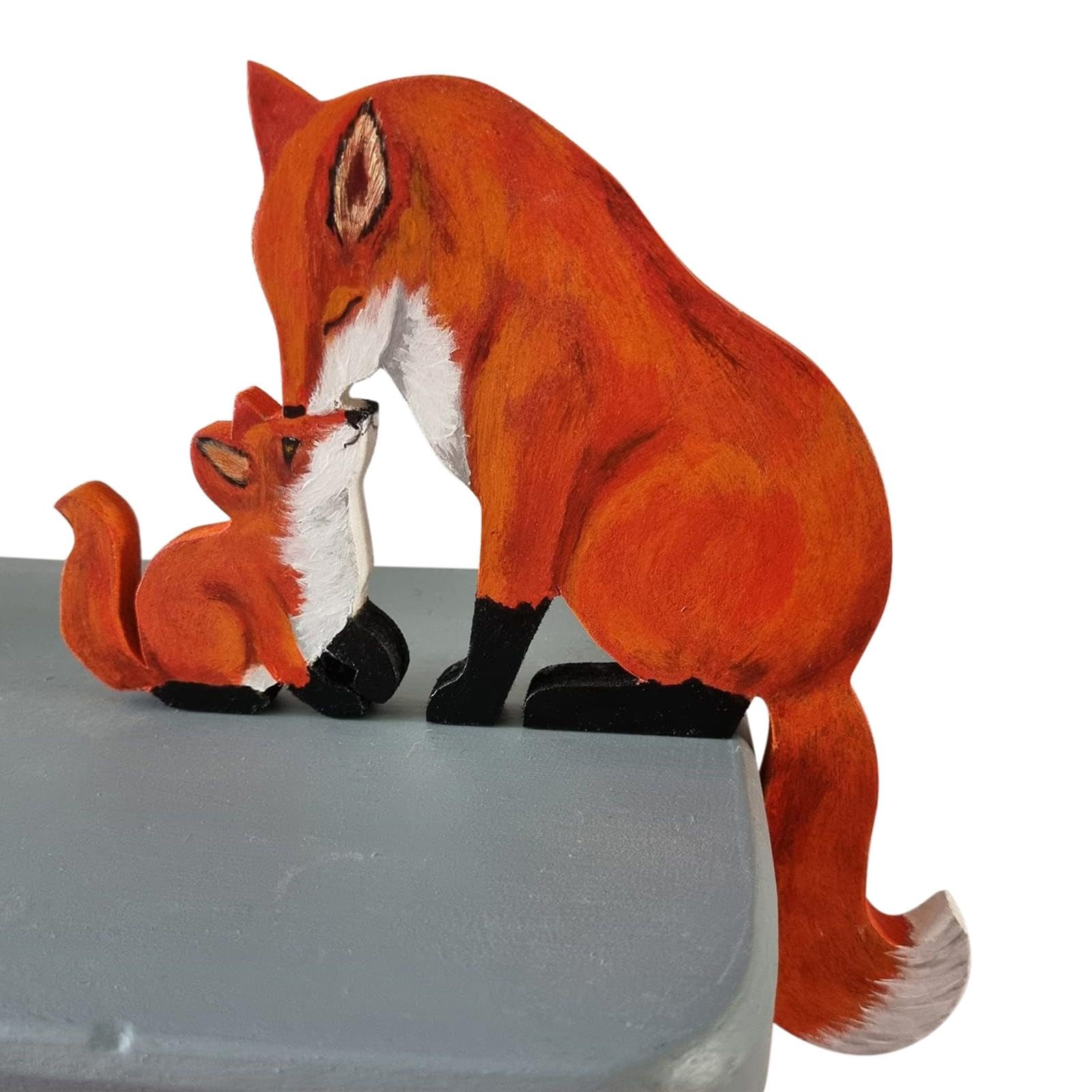 Fox Door Topper - Mother And Child Fox Shape Statue Door Corner Sculpture, Charming Wood Decor Sign