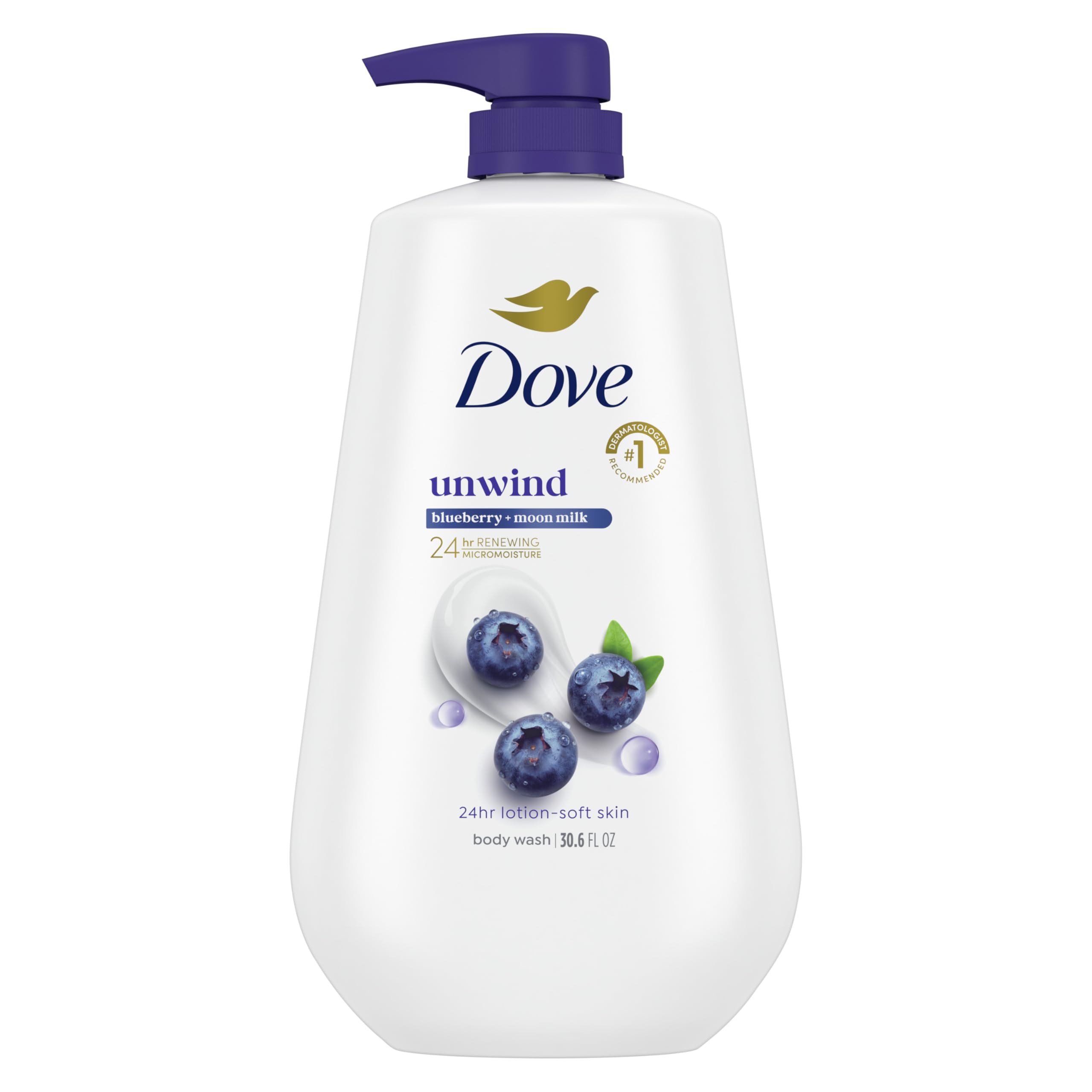 Dove Body Wash Unwind Blueberry Moon Milk For 24hr Lotion-Soft Skin Moisturizing Skin Cleanser with No Sulfates No