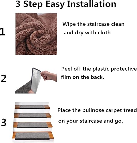 Miniatura 11 de Alfombra antideslizante de punta redondeada para escaleras, almohadillas para escaleras interiores, autoadhesivas, antideslizantes y lavables