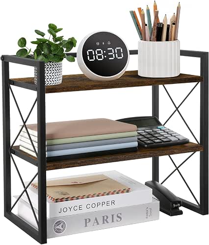 YINMIT Desktop Shelf Organizer, 2 Tier Office Shelves, Wood Desk