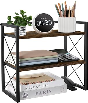 YINMIT Desktop Shelf Organizer, 2 Tier Office Shelves, Wood Desk Organizer Storage Rack and Freestanding Display Shelf for Office, Dormitory, Home