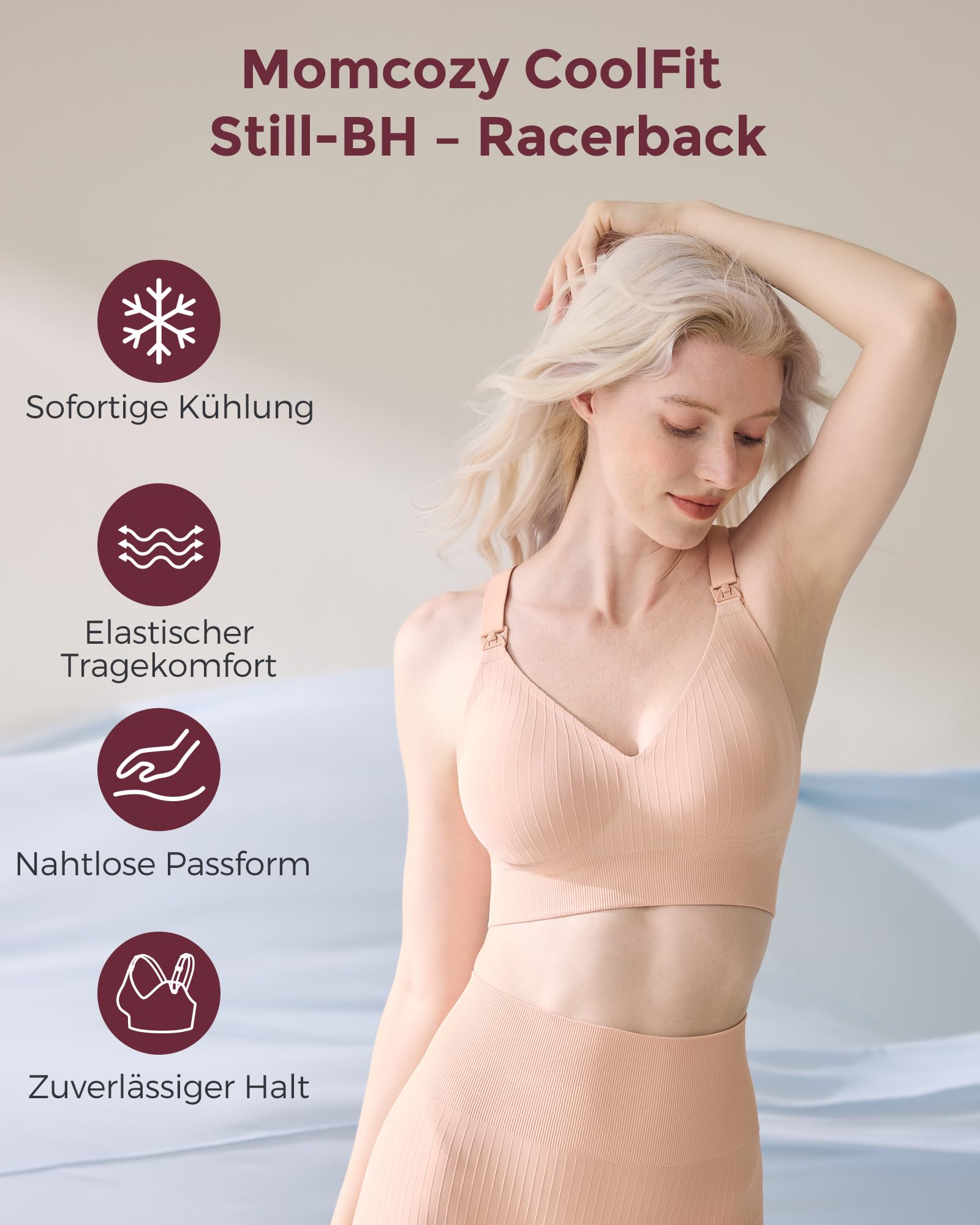 Momcozy Still-BH | Sport-Still-BH mit Kühl-Effekt für Yoga & Workout | Weicher, Stützender Schwangerschafts-BH mit Racerback | Atmungsaktiv & Dehnbar
