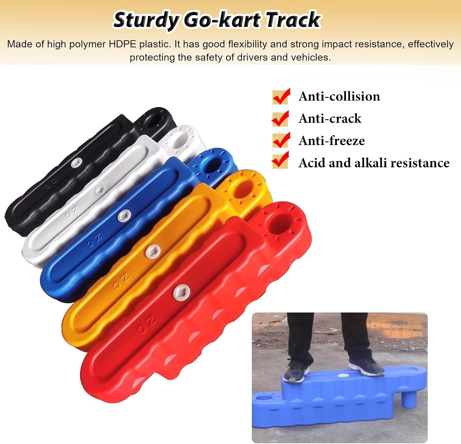 Go Kart Bumper Car Race Track Barrier, Water-Filled Fence for Amusement Parks & Malls, Easy Install 2 Pcs White Small Runway Protection image 3