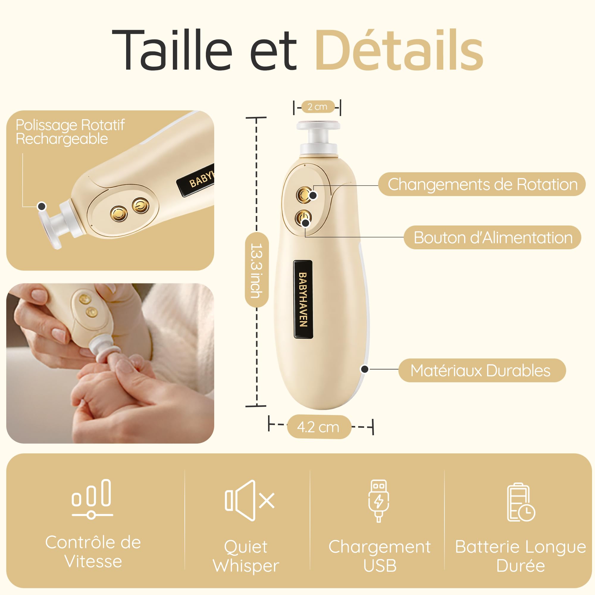 Lime à Ongles Électrique Bébé Rechargeable, Coupe-Ongles Électrique Silencieux avec Lumière LED Douce, Kit Soin des Ongles pour Nouveau-Nés, Bébés et Enfants, 6 Têtes de Rechange