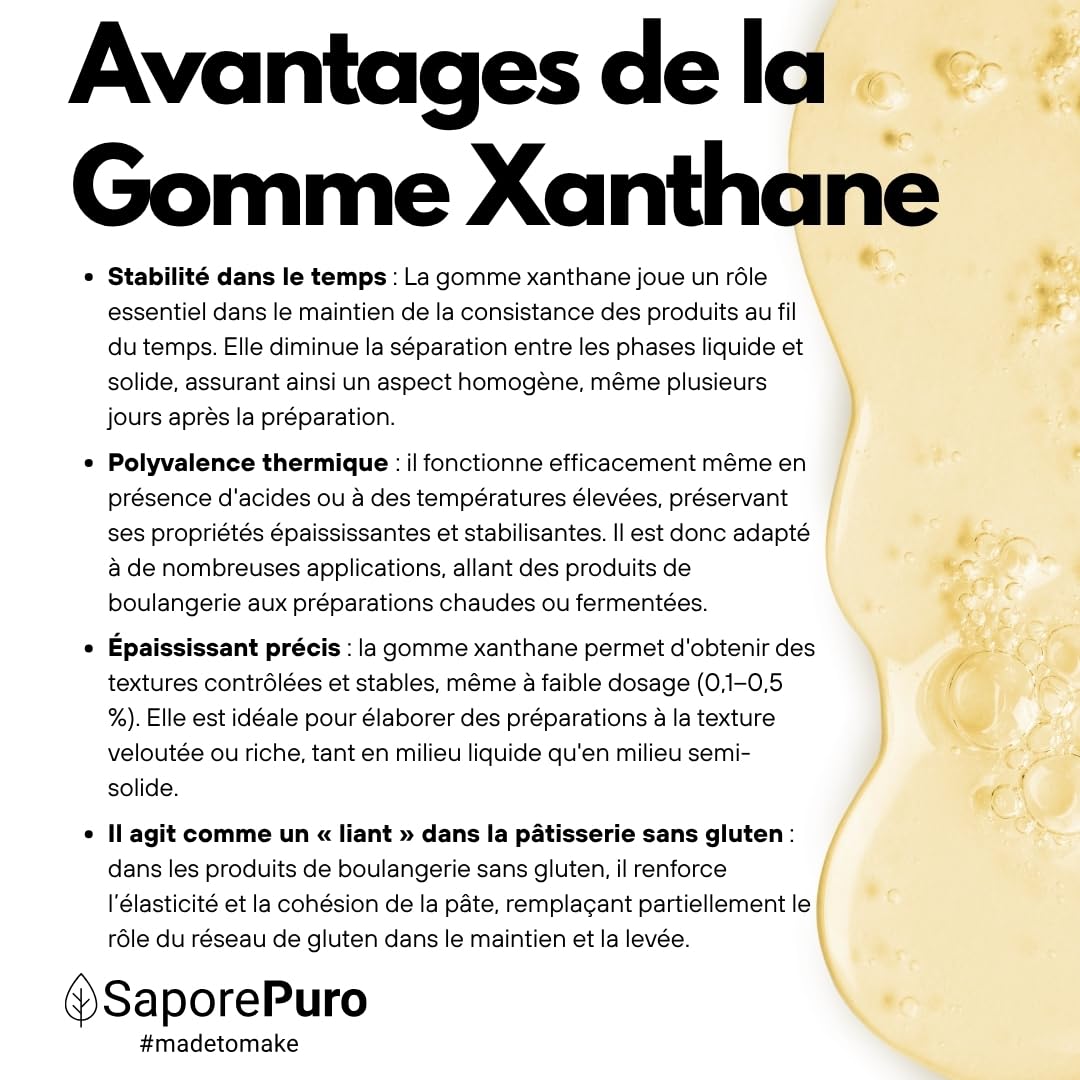 Saporepuro Xanthane en poudre 1 kg - Idéal pour la crème glacée, les sauces, mixologie, cuisine moléculaire, les nappages et les sorbets - 100% pur