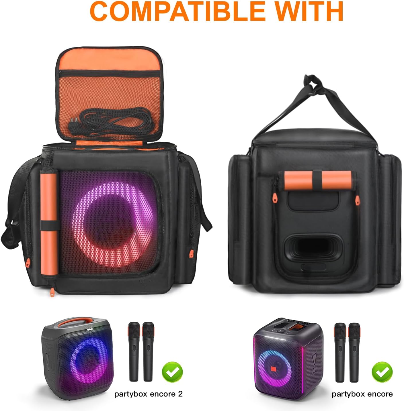 Speaker Tote Bag Carrying Case Compatible with JBL Partybox Encore Essential/Essential 2 Portable Speaker Travel Case Cover Storage Bag with Pockets for Charger,Microphone Accessories - Image 4