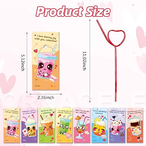 Miniatura 2 de ORNACELE 32 tarjetas de felicitación para el día de San Valentín con pajitas reutilizables  Pajitas para beber con lazo loco, juguetes de relleno,