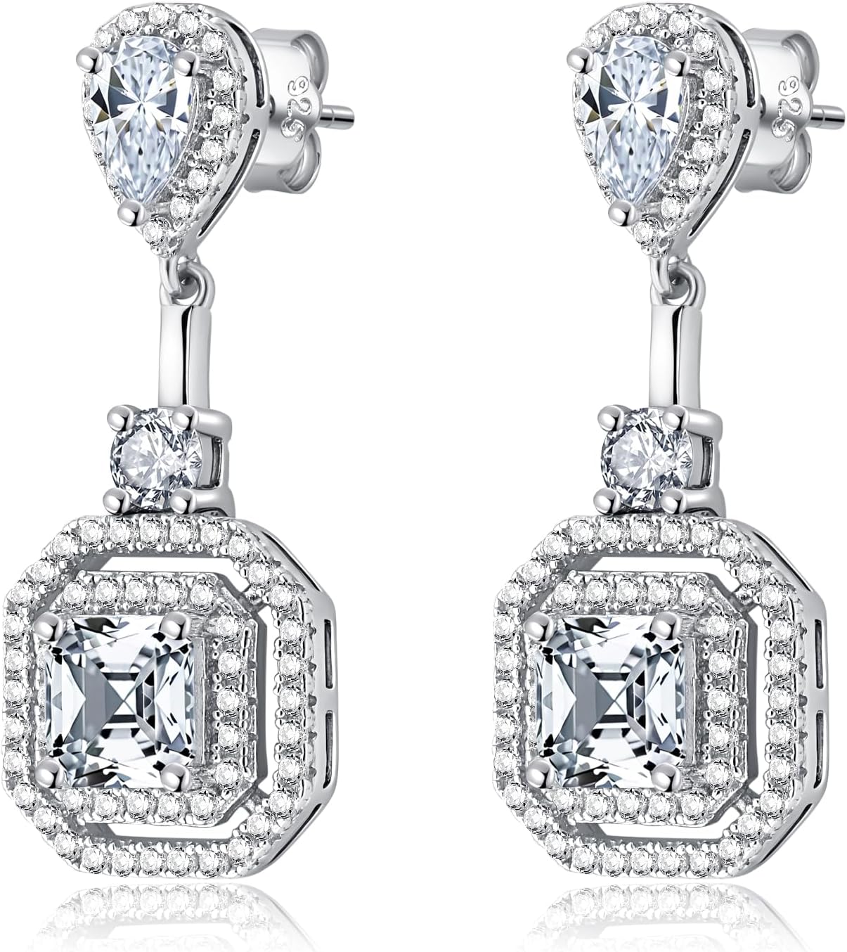 Sterling Silver Diamond Drop Earrings for Women 6 * 6mm Princess Cut Lab Simulation Diamond 5A Cubic Zirconia Earrings Jewelry Gift for Her Birthday Christmas