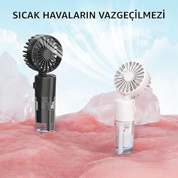 ROBEVE Elle Tutulabilir Taşınabilir Buharlı Vantilatör Mini Fan – 4 Hız Ayarı, Şarjlı, Misting Özelliği, Kompakt ve Hafif Tasarım, Buharlı Vantilatör Fan Asorti Renk