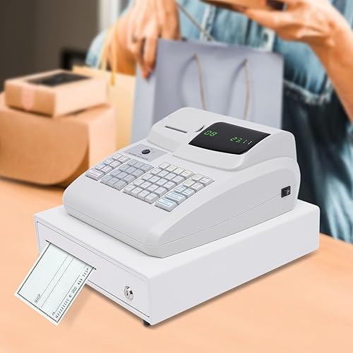 Miniatura 2 de Caja registradora con cajón de efectivo y monedas,Pantalla LED de 16 Dept 8 Clerks,Caja registradora del sistema POS para pequeñas