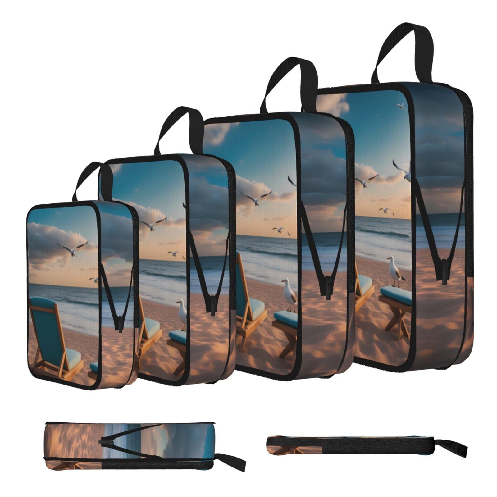 Sxzvvbn Black Beautiful Seashore Compression Packing Cubes 4 Piece Set