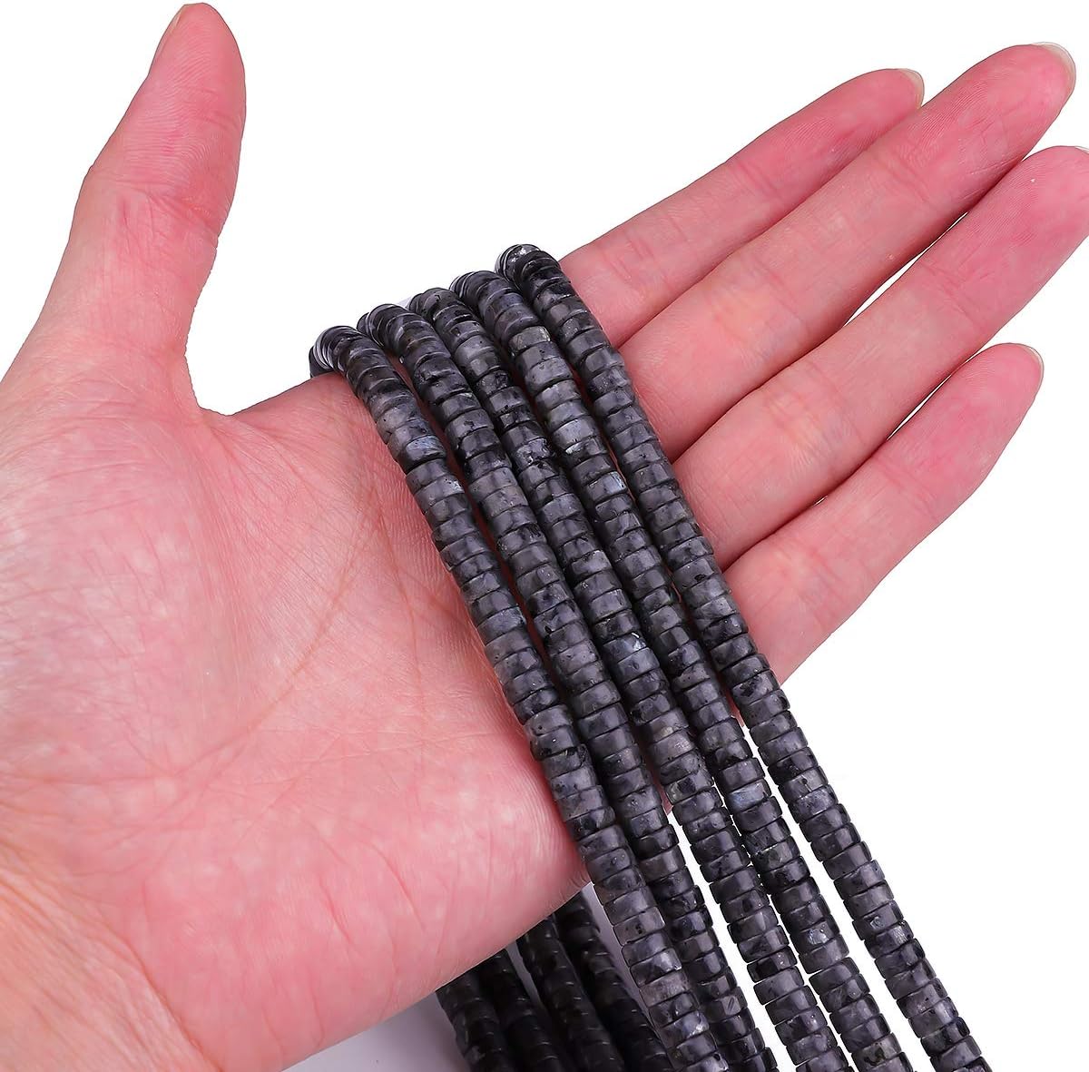 Natural Black Spectrolite Spacer Beads Caps Loose Semi Gemstone for Beading Jewelry Making 6mmx3mm 38cm - Image 2