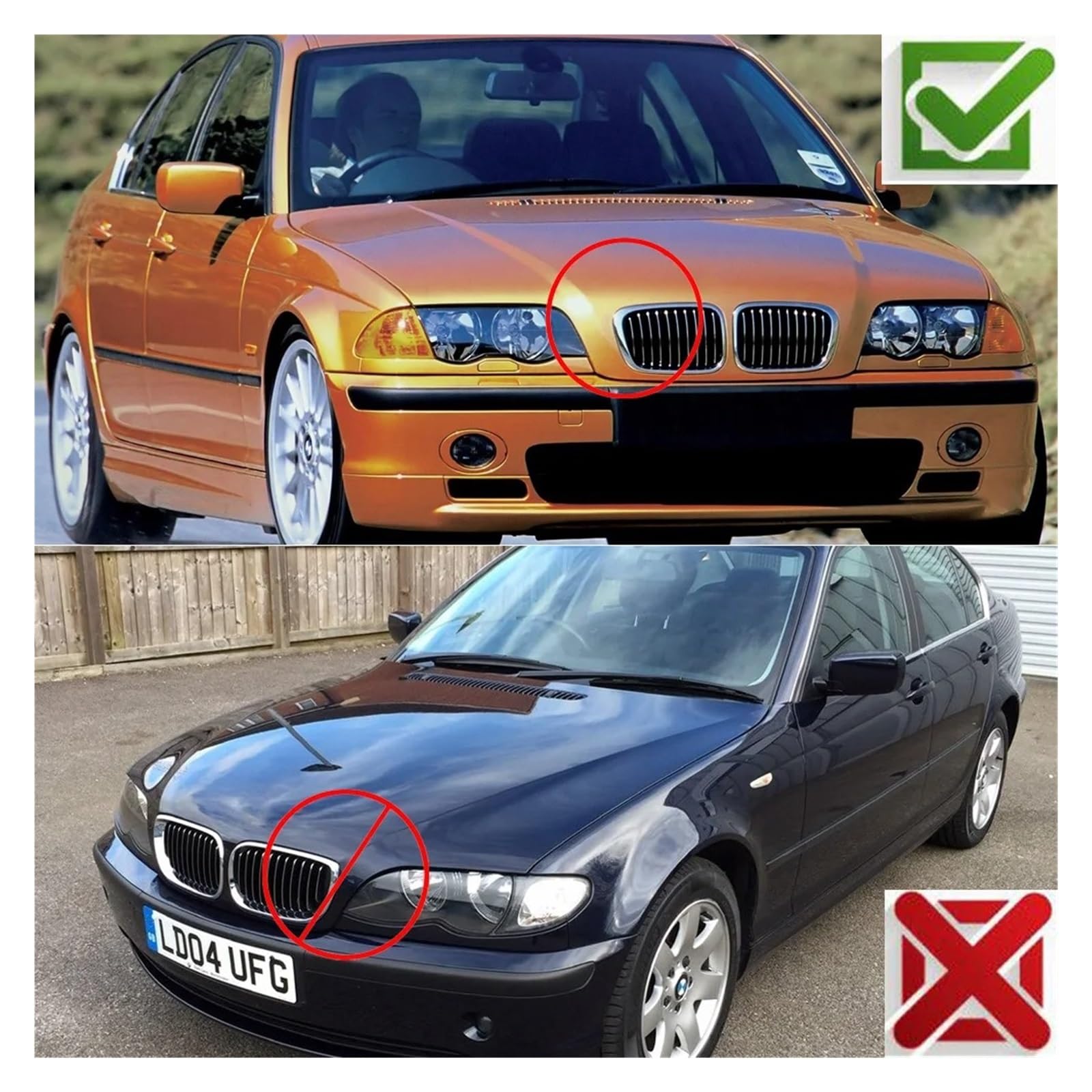 Griglie Radiatori a doppio rene frontali Per BMW E46 4 Porte 1998 1999 2000 2001 Griglia Anteriore A Doppio Rene Nera Lucida Con Stile A Lamelle(Matt black)