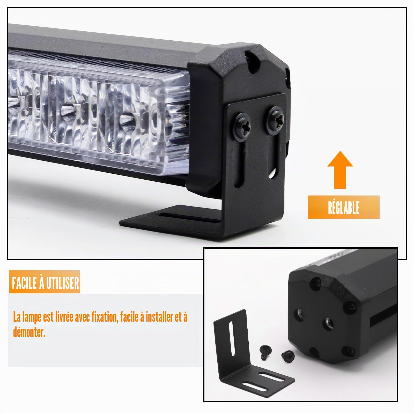 2 en 1 LED Lampe Stroboscopique 12V 24V Lumière Avertissement Stroboscope Bar avec Interrupteur pour Voitures, Bateaux, Camions.