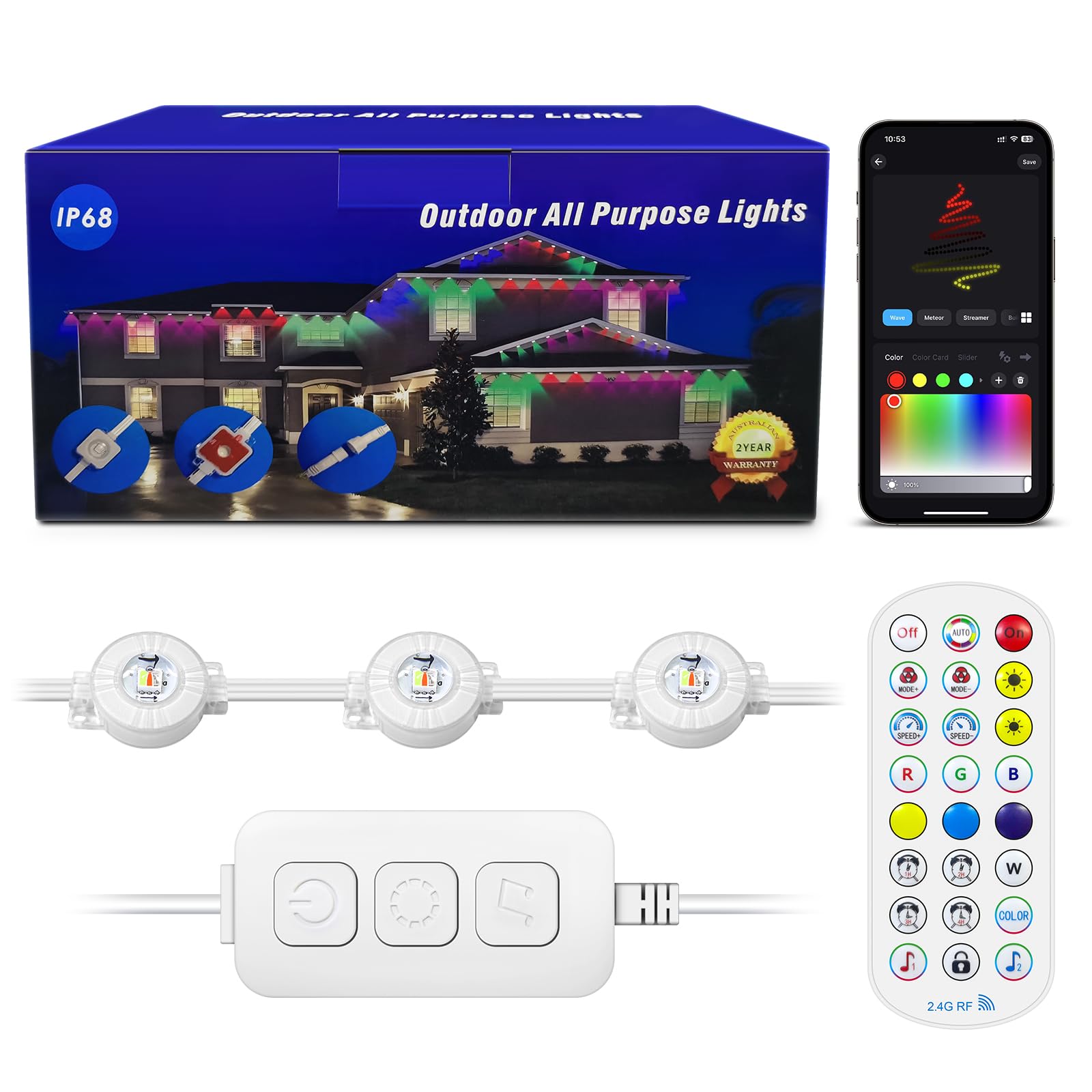 Ledalumtrus Permanent Outdoor Lights, 50FT Waterproof RGB Eaves Lights with App/Remote Control, DIY Scene Modes Lighting for Christmas, Halloween, Daily, Party, Works with Alexa, Google Assistant