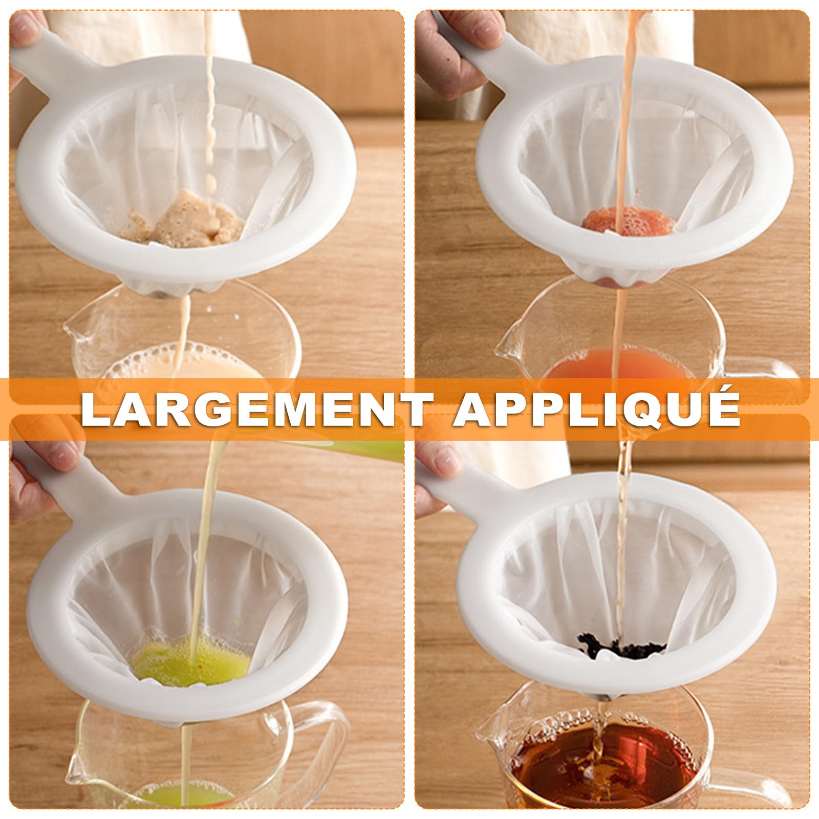 4 Filtres à Tamis Fin En Nylon 100/200/300/400 Mailles - Passoires Cuisine Pour Jus, Lait, Vin Et Confiture