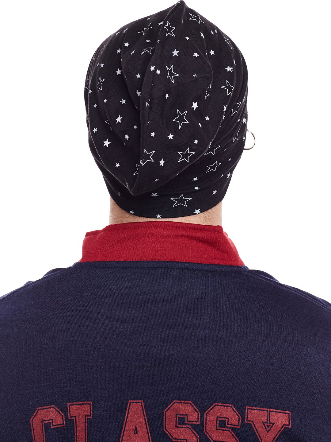 Mack Jonney Multicolor Cotton Blended Free Size Beanie Cap for Men(Pack of 2, Ring_Cap_PRT-No.2-Blk_PRT-No.1-Blk_02-New) 2