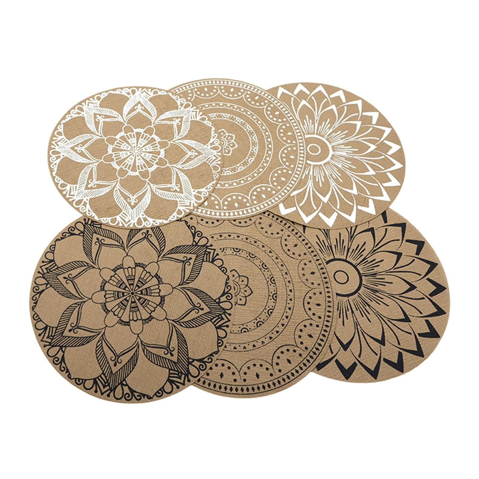 10 Sets de Table, 38 CM Set de Table Forme de Rond Antidérapant Blanc, Rond avec Fleur Vintage