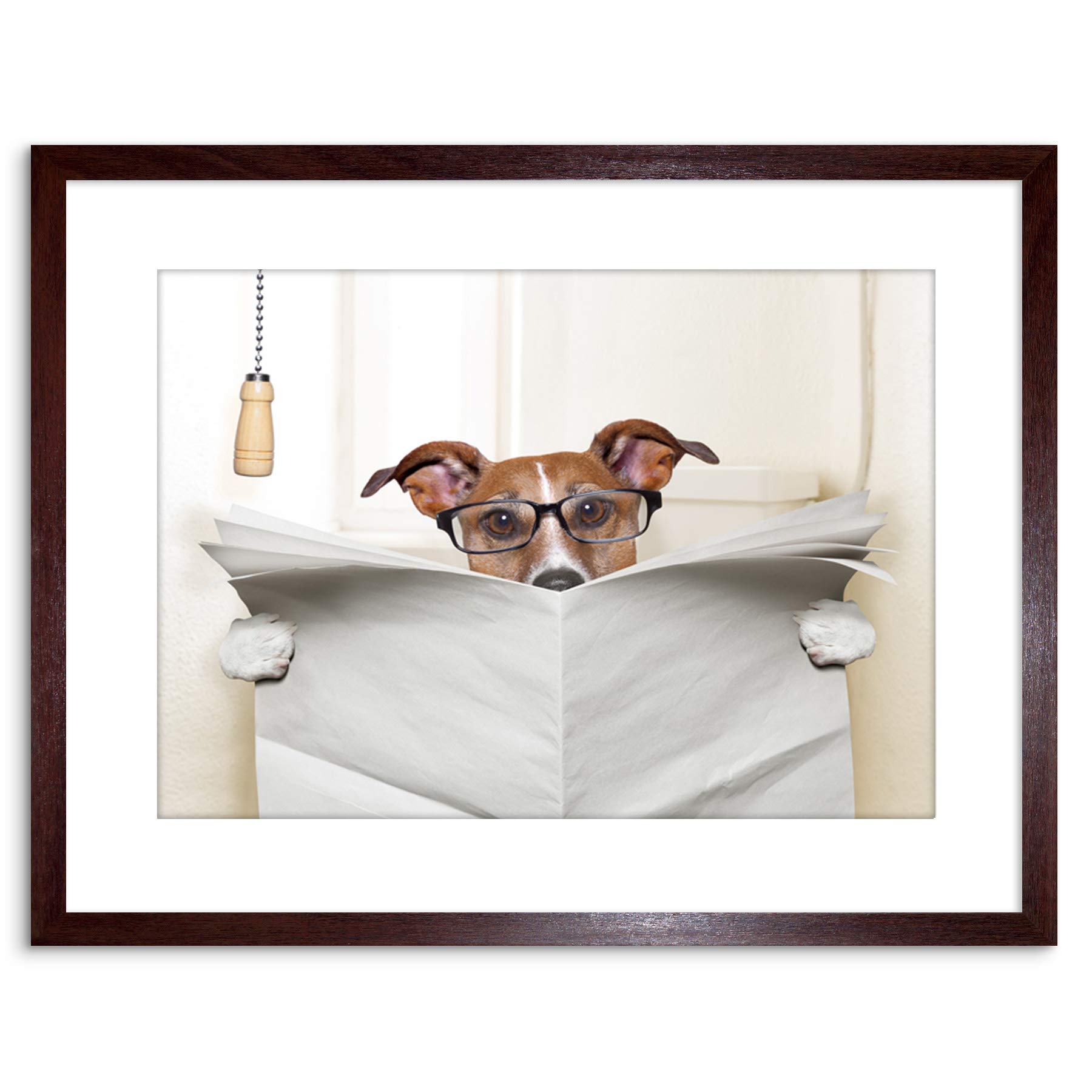 Wee Blue Coo Photo Mock Jack Russell Toilet Reading Newspaper Art Print Framed Poster Wall Decor 9x7 inch