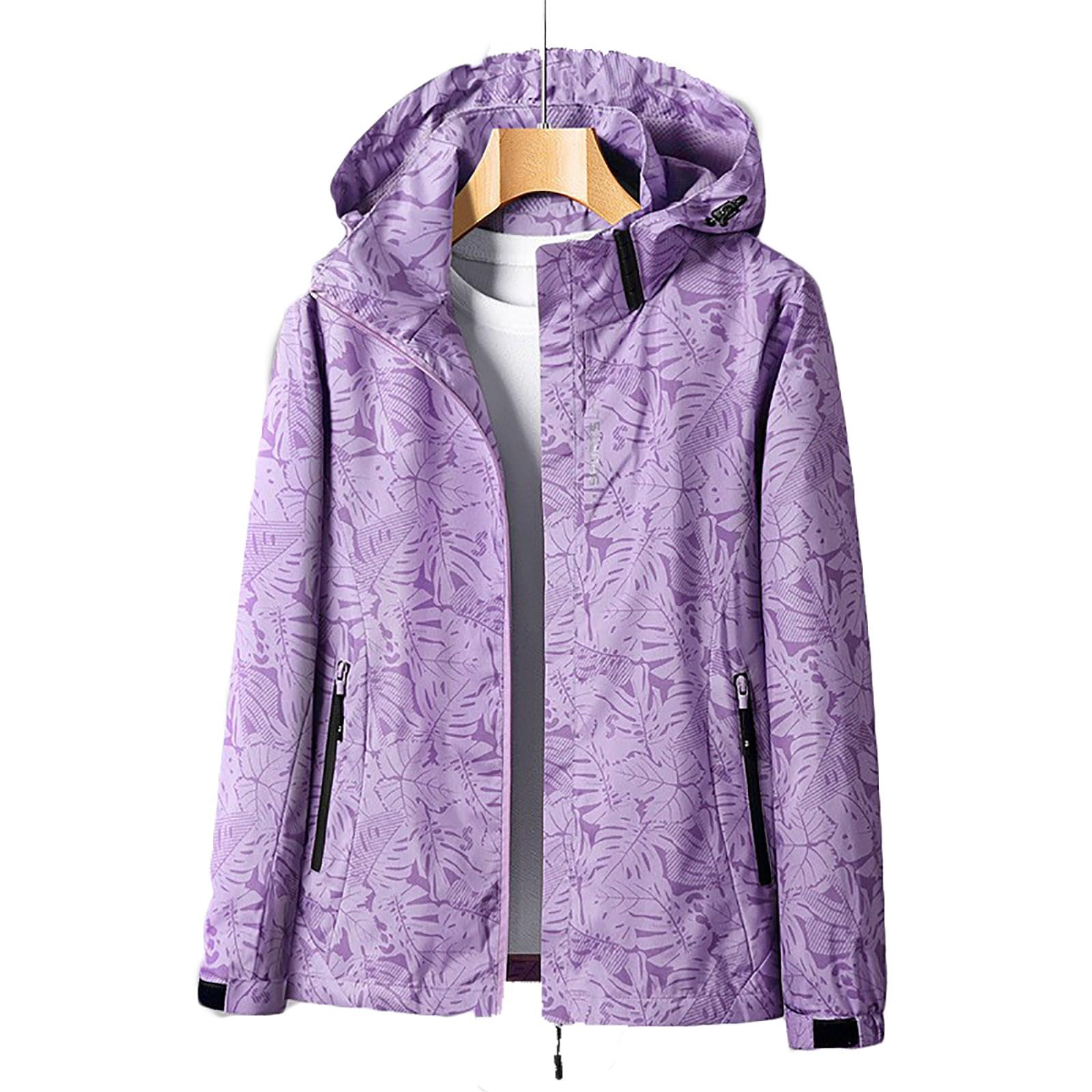 SYDUZAX Veste Softshell Femme Vestes Légère Imprimé Tendance Veste à Capuche Vestes De Randonnée Anti-Pluie Femme Veste Fonctionnelle Coupe-Vent Et Imperméable Printemps Automne Vestes Sport