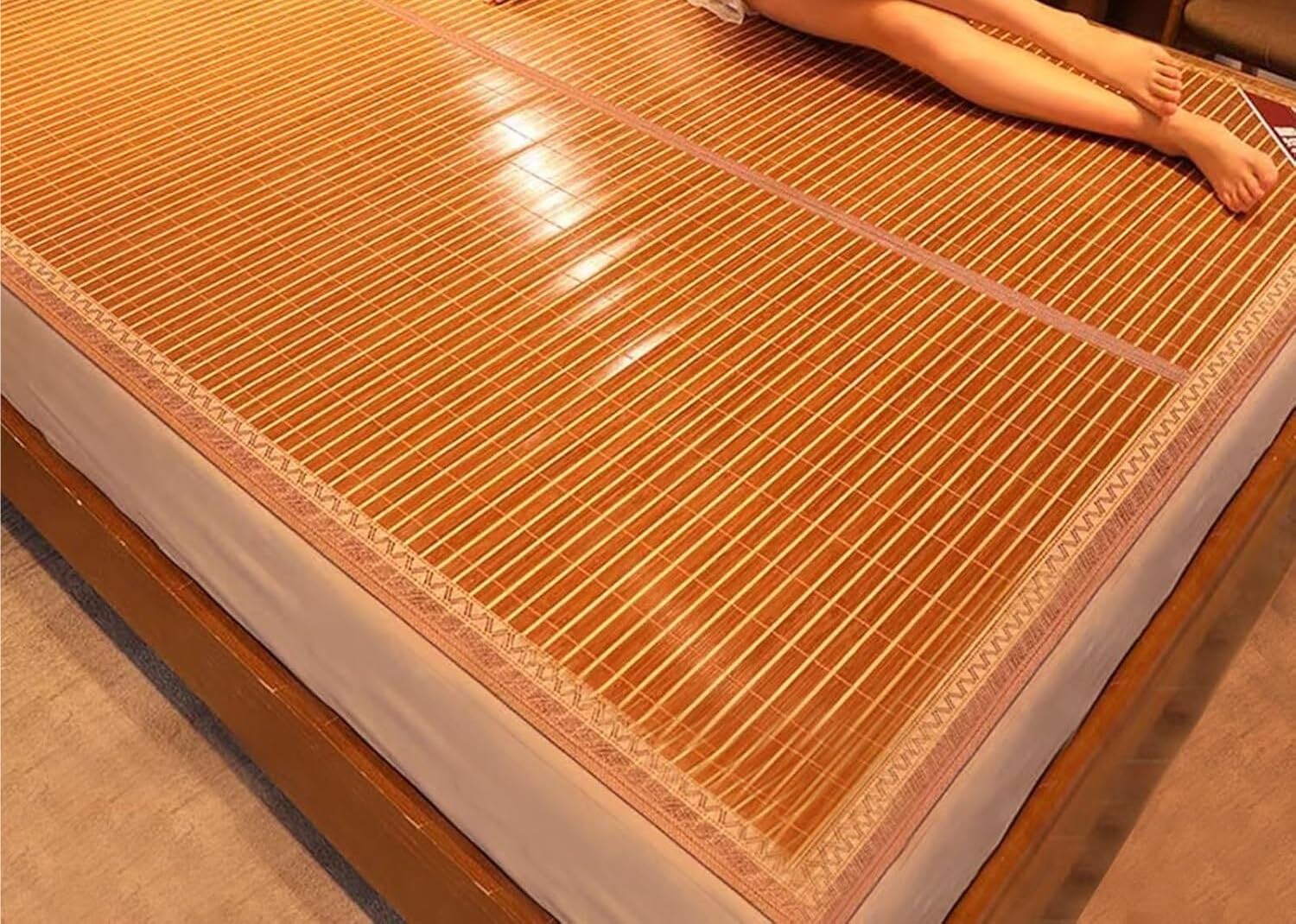 Tapis rafraîchissant d'été double face et pliable en rotin naturel