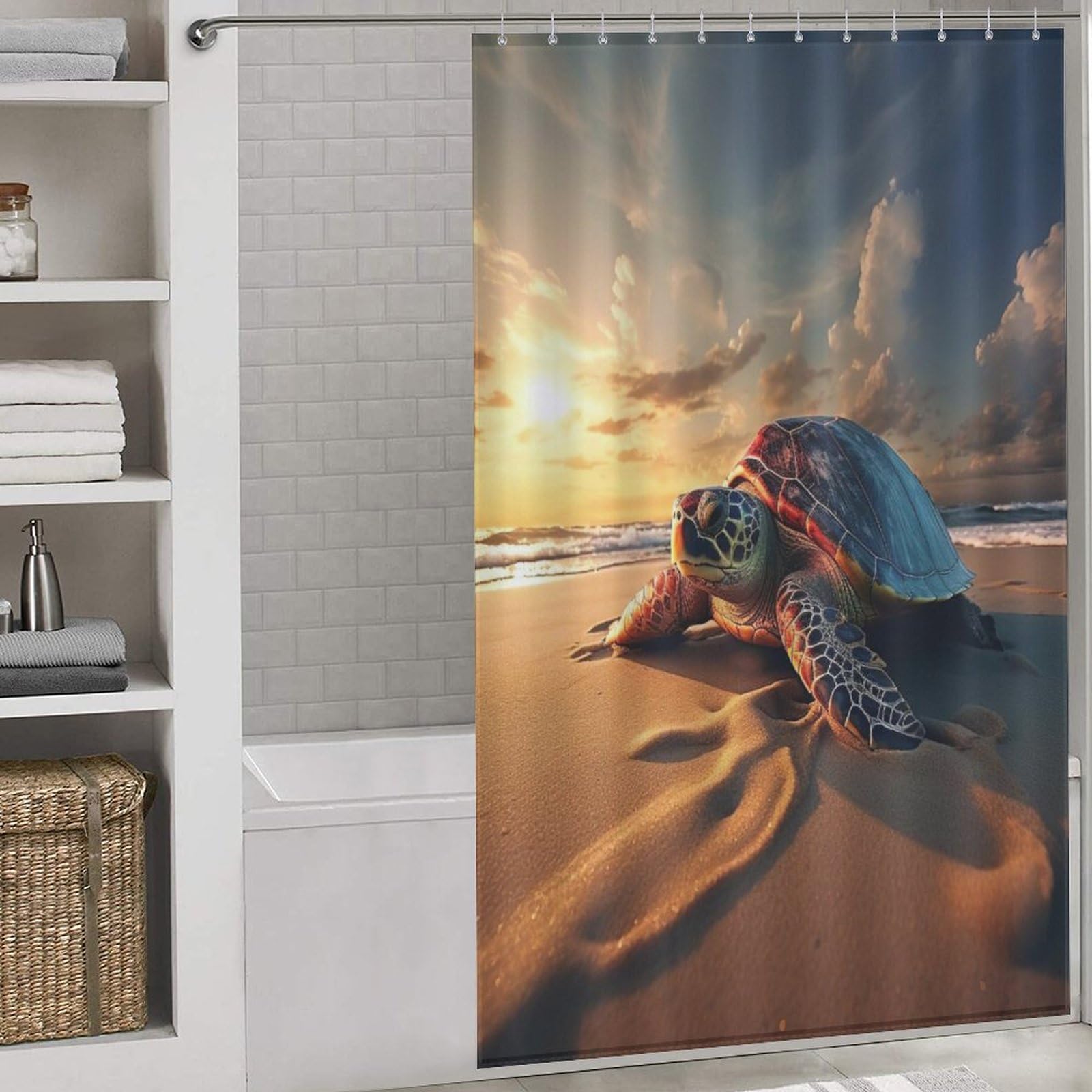 Rideau de douche tortue de mer tissu polyester lavable imperméable douche baignoire 140x183