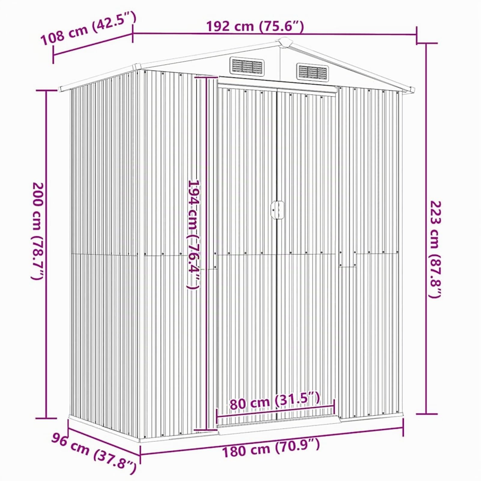 Gecheer Capanno da Giardino, Casetta in Metallo Grigio Chiaro 192x108x223 cm, Acciaio Zincato, per Attrezzi da Giardino, Accessori Piscina, Giocattoli Esterni