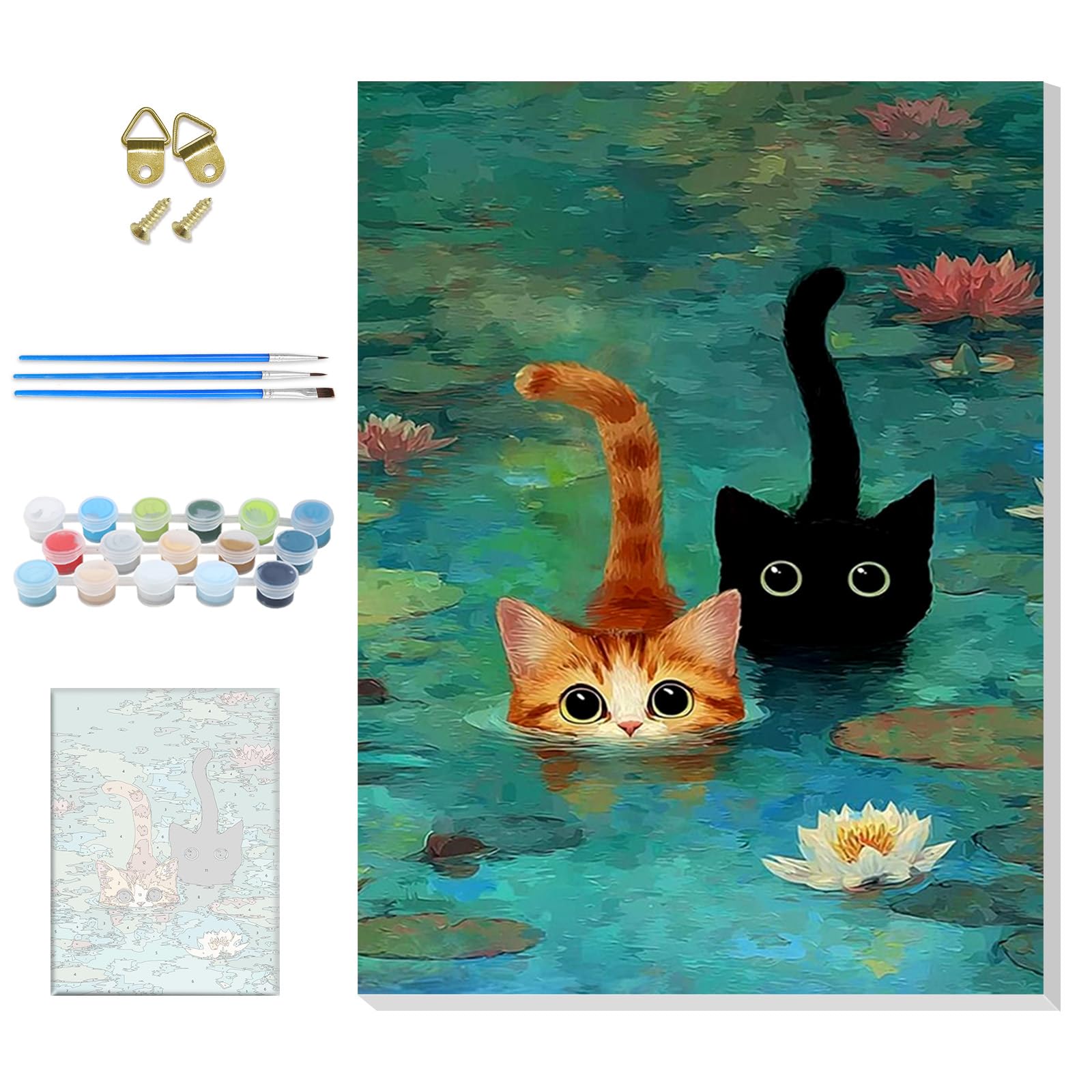 GHHKUD Cats Paint by Number Kits for Adults with Framed Canvas, Animal Easy Adult Paint by Numbers Canvas Kits for Beginner, Oil Acrylic Arts and Crafts for Home Wall Decor 8x12inch