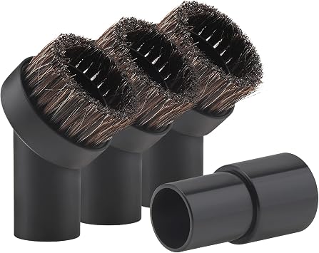 Vacuum Brush Attachment,Horse Hair Round Dust Brush with Universal Adapter | 3 Pack 1.25 Inch Brush Replacement with 1 1/4" to 1 3/8" Inch Vacuum Hose Adapter Tool for Standard Hose