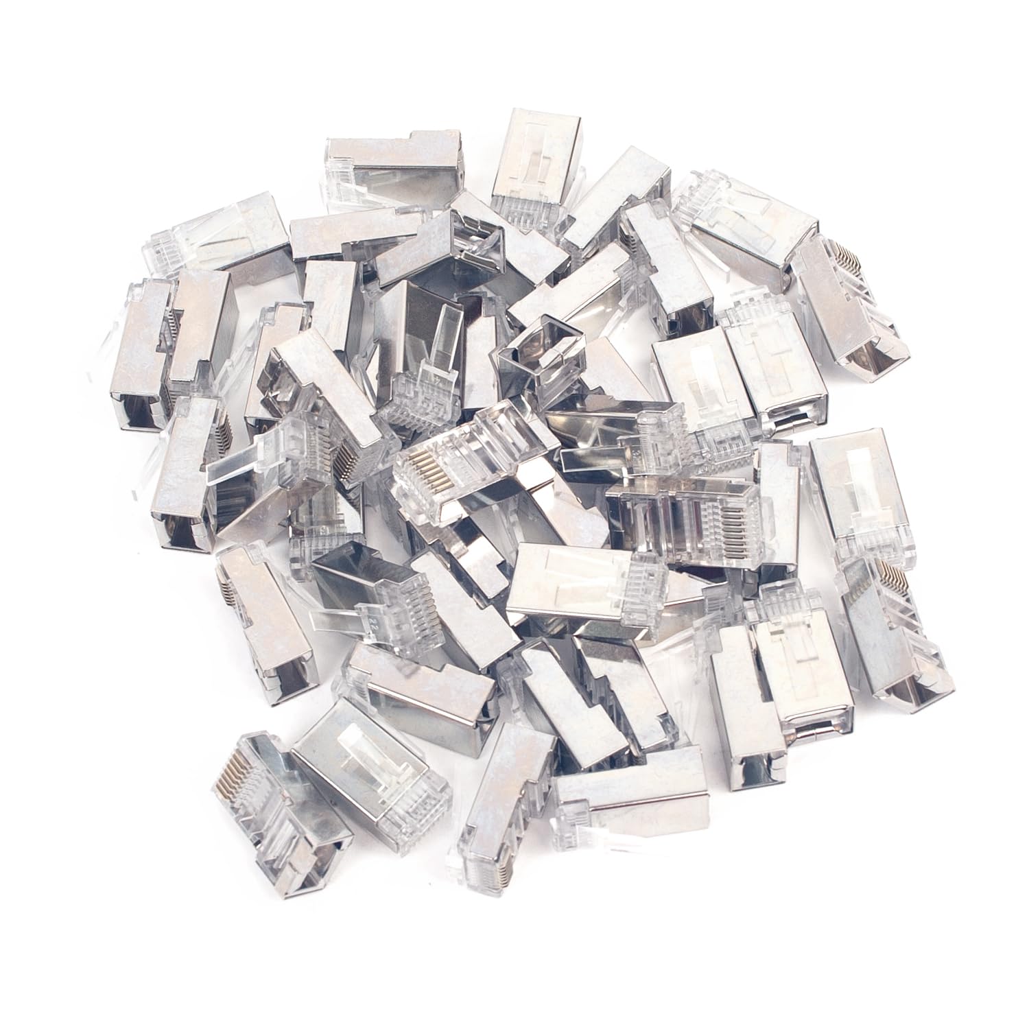 Vultech SN21404 - Conectores Blindados RJ45 FTP (50 Unidades), Color Plateado