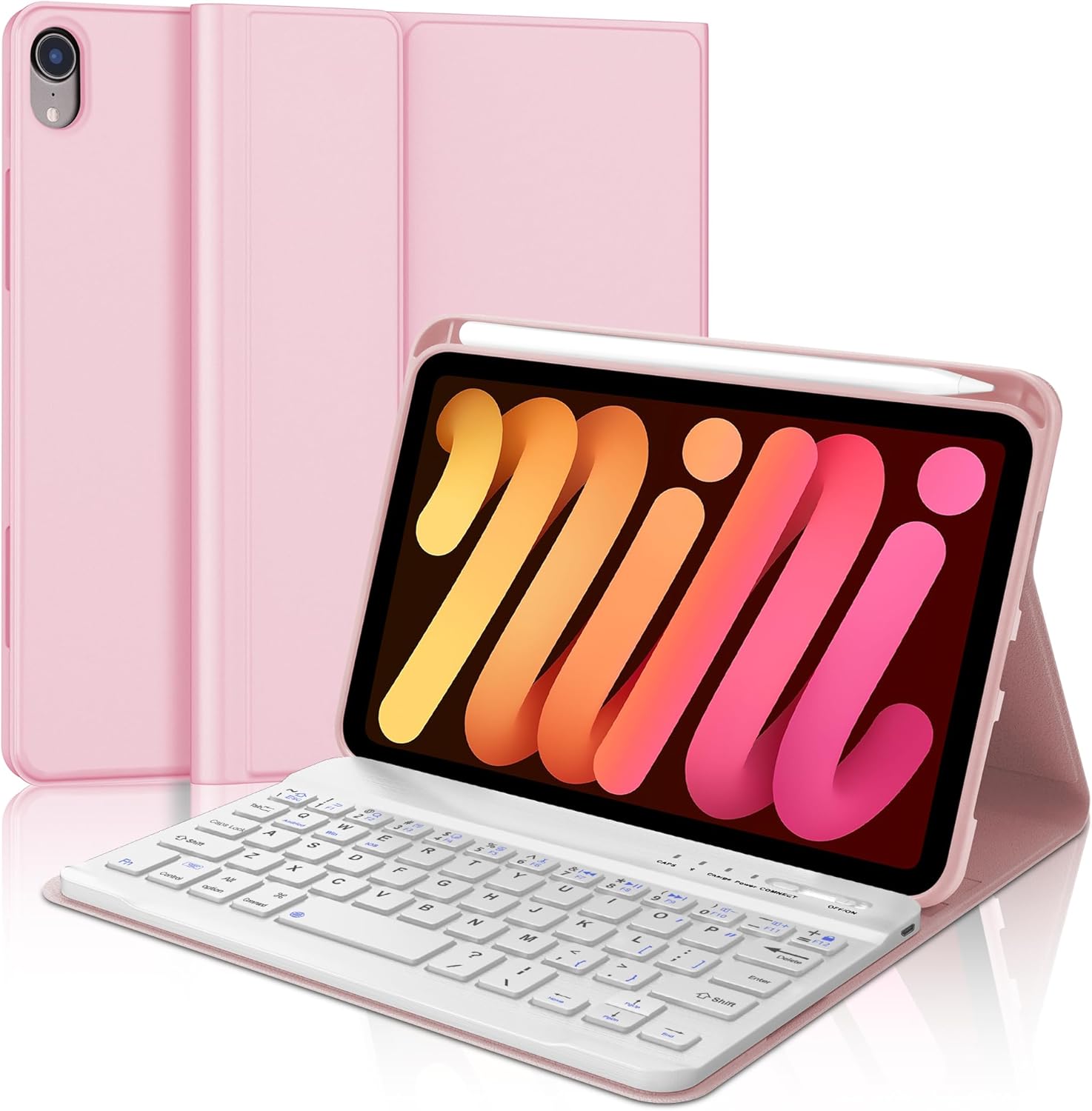 Keyboard Case for iPad Mini 7th (A17 Pro, 2024) & 6th (2021) 8.3-inch, Rechargeable, Detachable Bluetooth Keyboard, Slim Folio Protective Cover with Pencil Holder for iPad Mini 7th/6th Generation