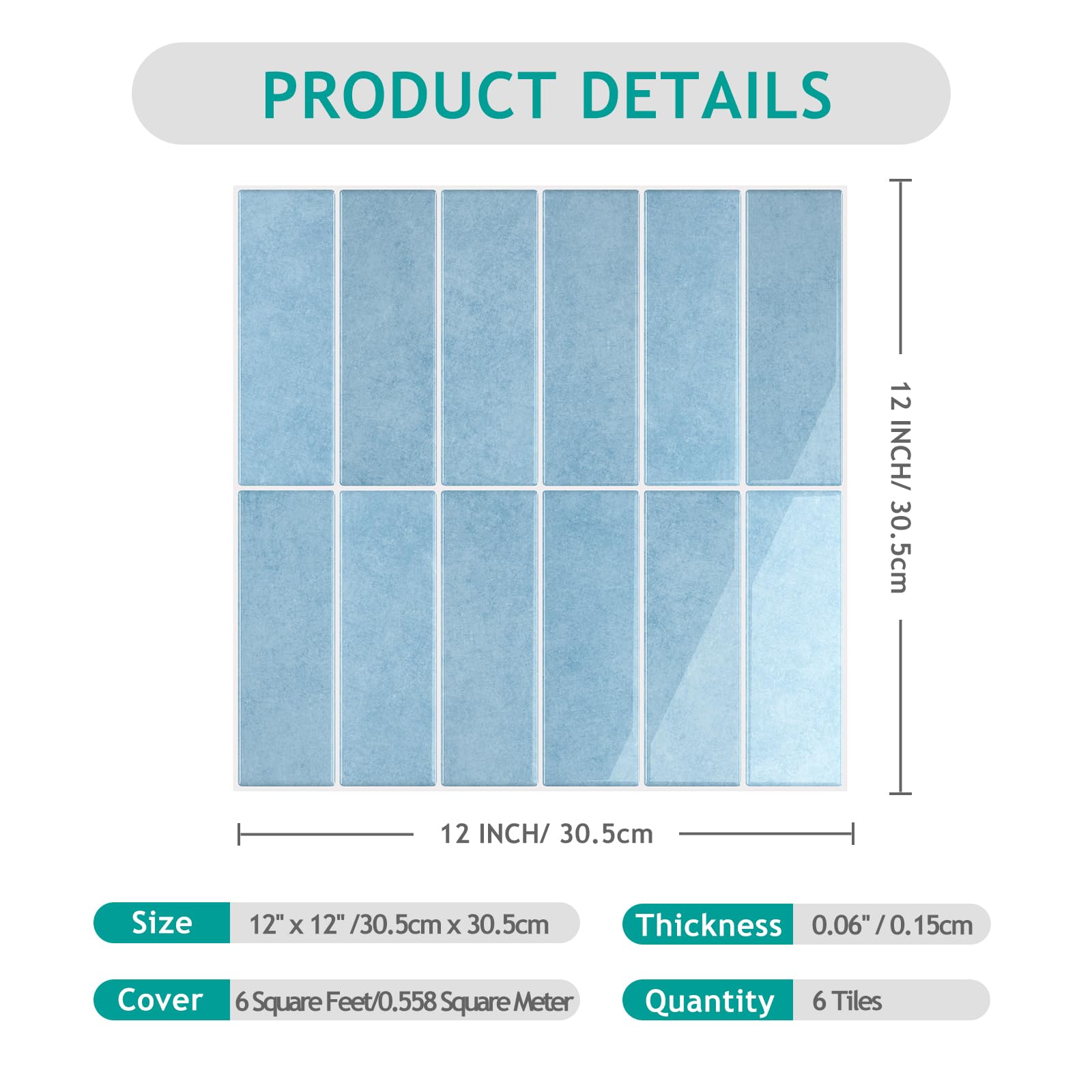 VEELIKE Azulejos Adhesivos Cocina Azules 3D Baldosas Adhesivas Pared Trasera Cocina Vinilos Baño Azulejos Papel Adhesivo para Baldosas Vinilo Cocina Pared Azulejos Impermeable 30.5cm×30.5cm 6 Piezas
