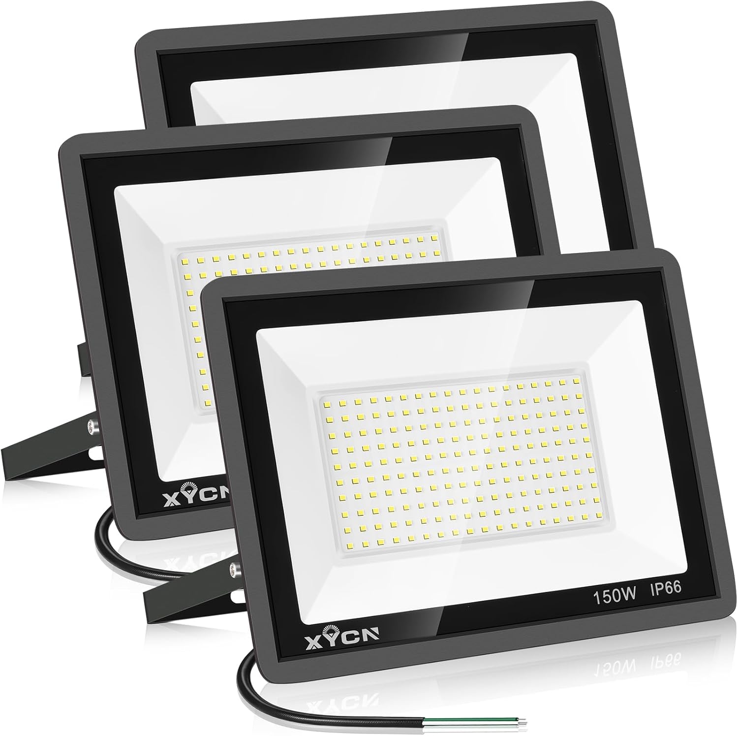 3 Pack 150W LED Flood Light Outdoor,Super Bright Security Light,15500LM IP66 Waterproof Floodlight,5000K Daylight LED Exterior for Basketball Court, Stadium, Playground