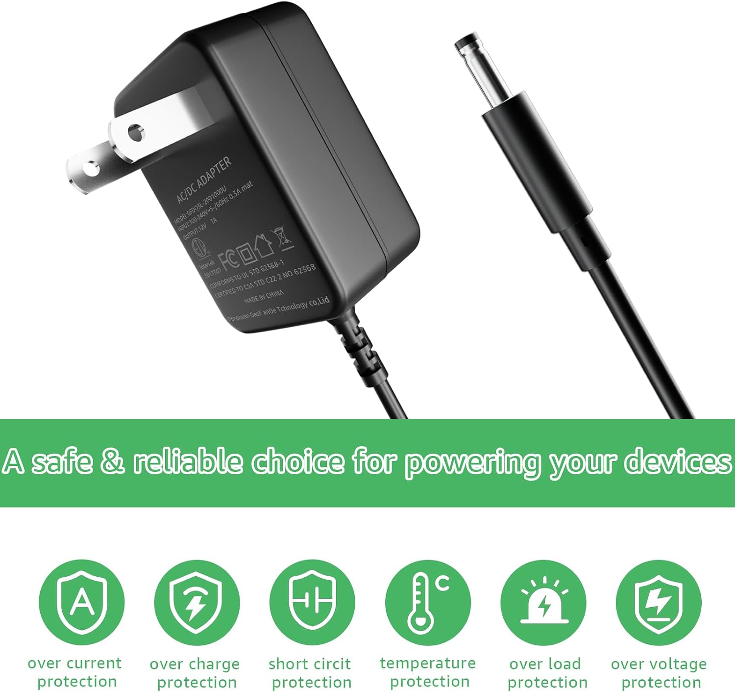 12V/1A AC/DC Power Adapter, Suitable for CCTV Security Cameras. Compatible with Lorex, Night, ZOSI, Reolink, Owl, Swann Security Cameras. (Pack of 2)