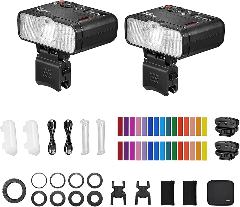 Godox MF12-K2 Makró Vaku Szett 2db TTL Vezeték Nélküli 2.4G Színes Szűrőkkel Portré Növény Ékszer Fotózáshoz