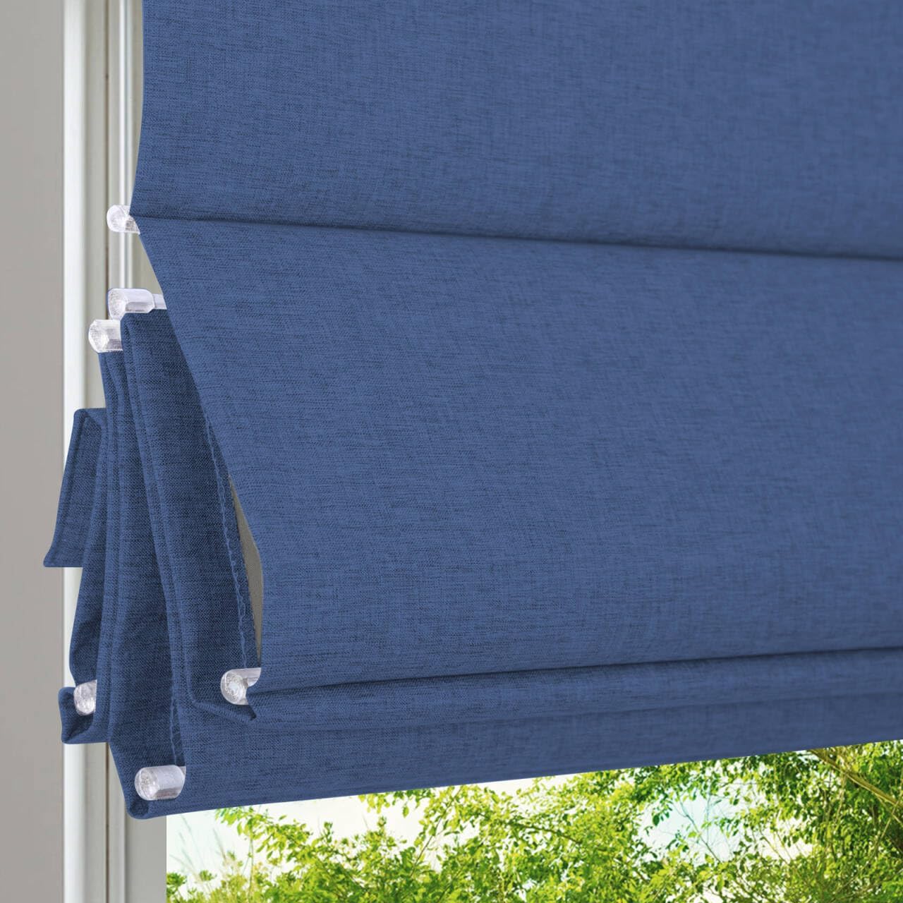 No Tools No Drill Cordless Roman Shades for Windows, Blackout Thermal Insulated UV Blocking Window Blinds, Room Darkening Fabric Blinds for Indoor Windows, Navy