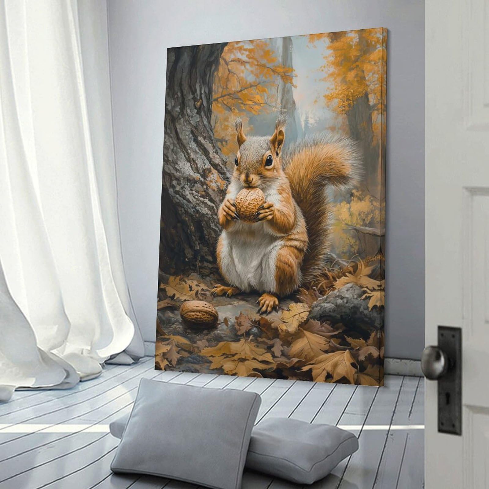 Junmoney Frame-Style-4 Squirrel With Nut In Autumn Forest Poster, Picture, Metal Print, Paint By Tesiga Room Decor Wall Art 20X30inch(50X75cm), For Lounge Decor, Offices Or Entryway Styling, A Flexible Wall Accent For Share