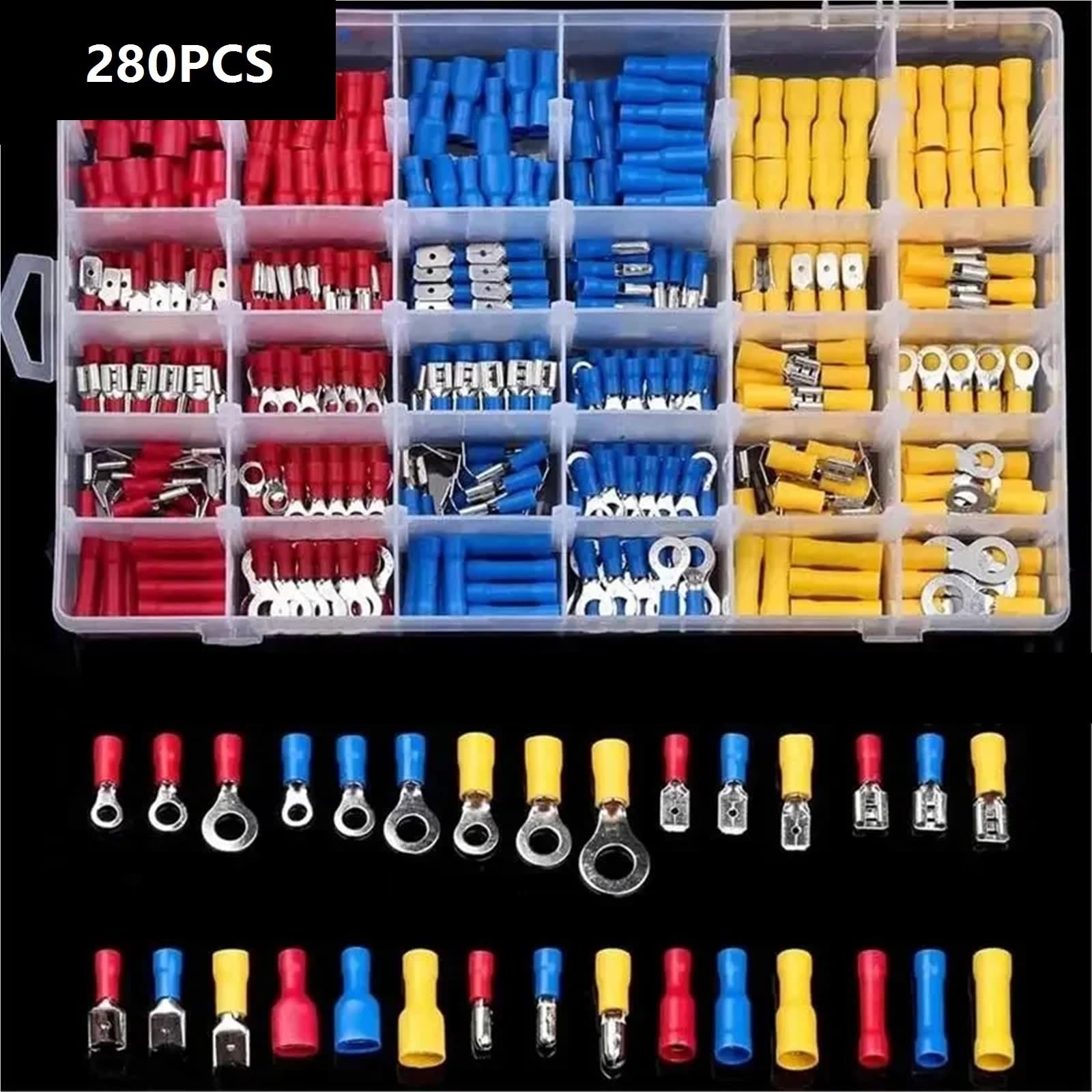 Cosses à sertir isolées, connecteurs de fils, 280 pièces, câbles électriques, ensemble fourches anneau bout, kit assorti cosses roulées pour terminaisons diverses