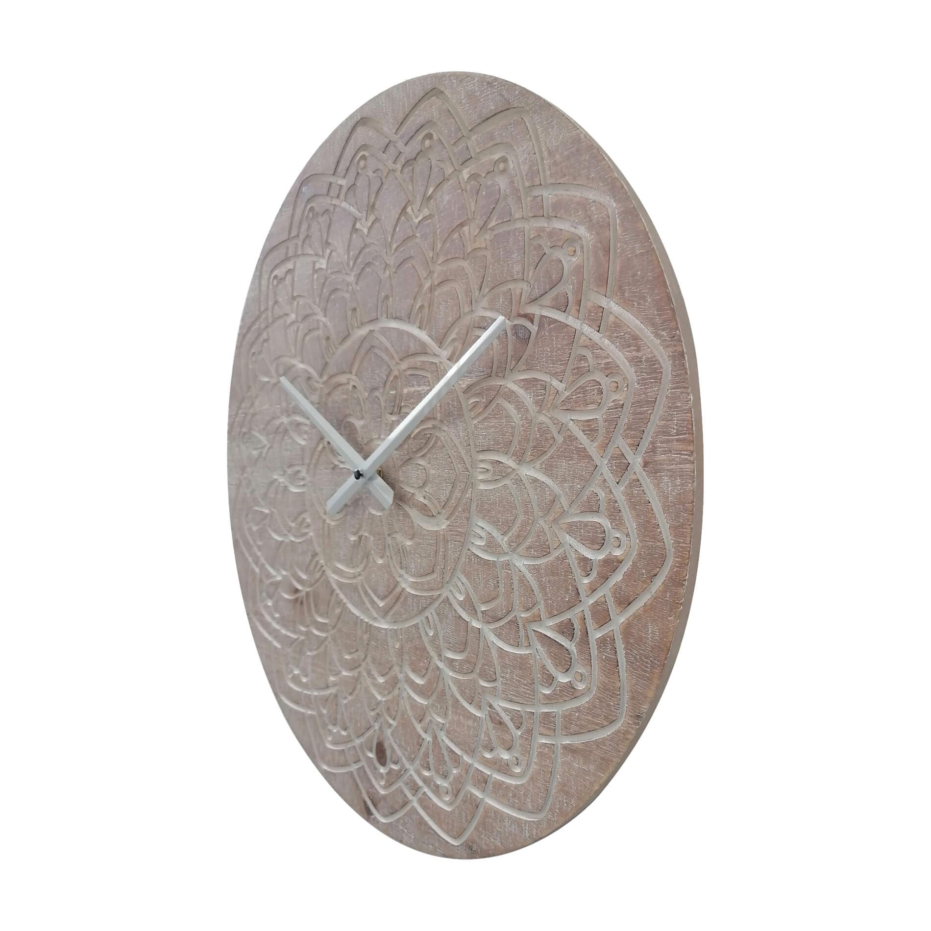 Rebecca Mobili Orologio da Appendere, Orologio da Parete Decorativo, Marrone Bianco, Mdf, con Quadrante Decorato, Stile Etnico - Dimensioni: Ø 50 cm x P 4,5 cm - Art. RE6894
