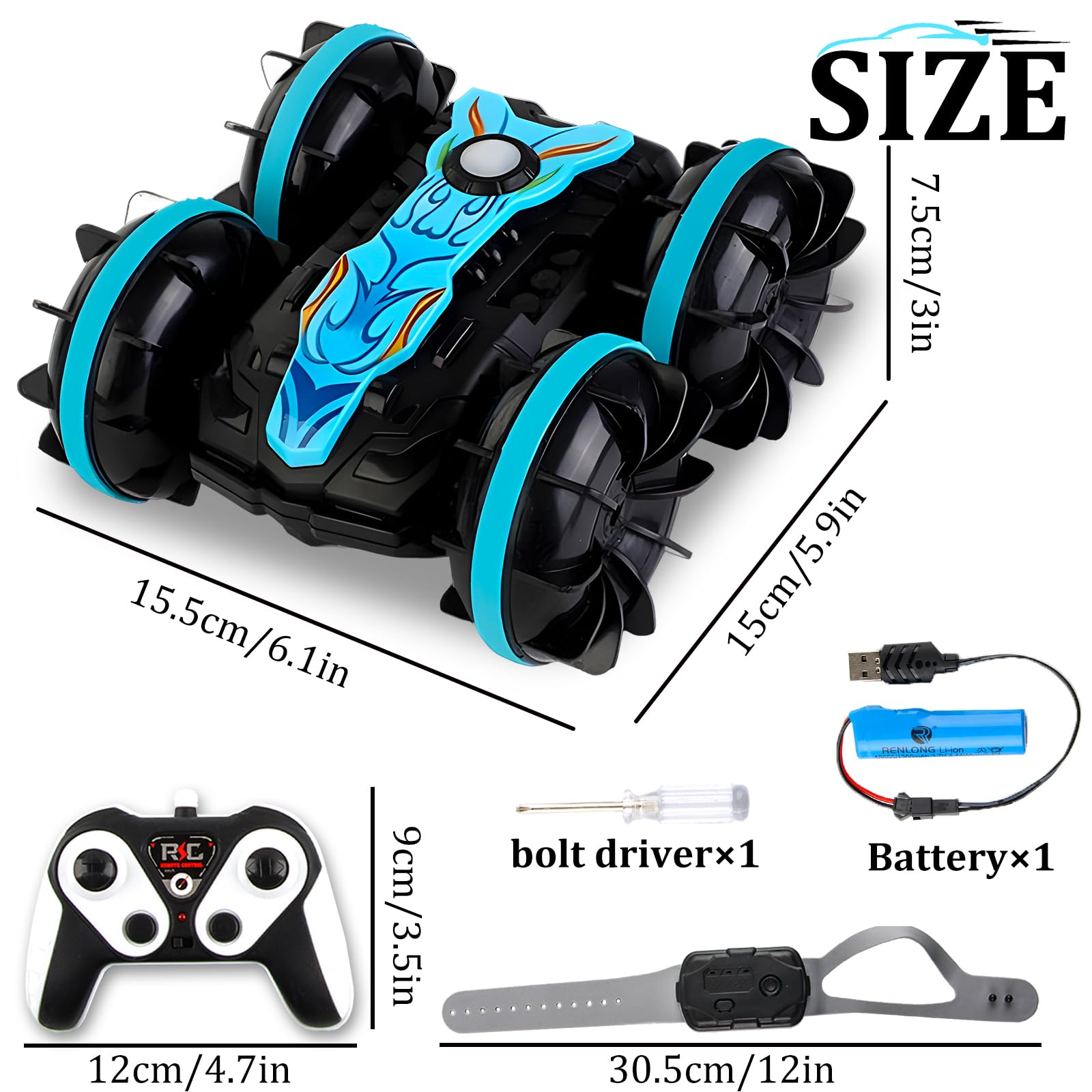 Fancysky Macchina Telecomandata, 2.4Ghz Macchina Radiocomandata Anfibia, Auto Telecomandata 4WD, Gira e Rigira a 360°, Controllo dei Gesti, Regali di Natale, Piscina, Giocattoli da Spiaggia - 3