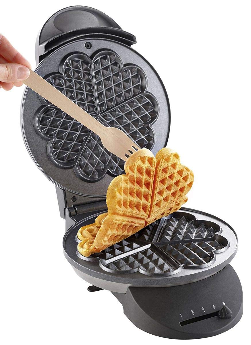 Tefal WM310D Gaufrier en forme de cœur, pour gaufres en forme de cœur, régulateur de température en continu, plaques antiadhésives, bac récupérateur de pâte, noir, 1000 W
