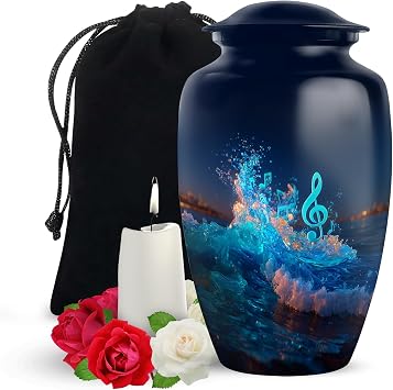 Yatskia Blue Music Urn for Ashes Adult Male, Funeral Burial Urns for Human Ashes Adult Female, Decorative Urns for Human Ash, Classic Large, 10 Inch