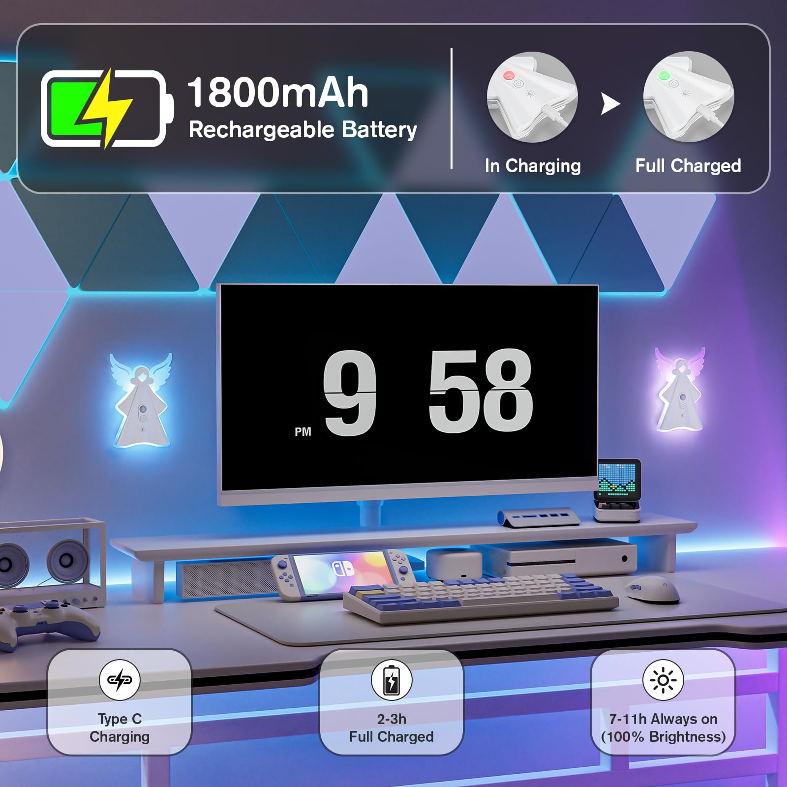 WOBANE 2PCS Night Lights Motion Sensor Rechargeable LED Light with Remote 18 Colors Dimmable RGB Night Lamp Battery — view 6