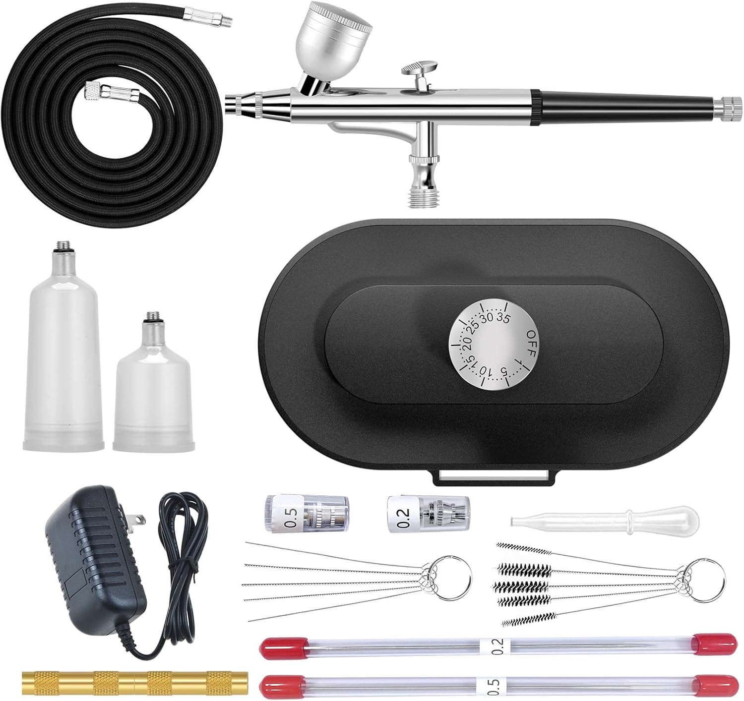 Airbrush Kit 0.2/0.3/0.5mm Nozzle/Sets,Kit with Air Compressor High Pressure Air Brush,nail airbrush,Ideal for Nails Art,Makeup,T-Shirt Painting,Cake ecorating DIY Model Crafting (Upgraded version)
