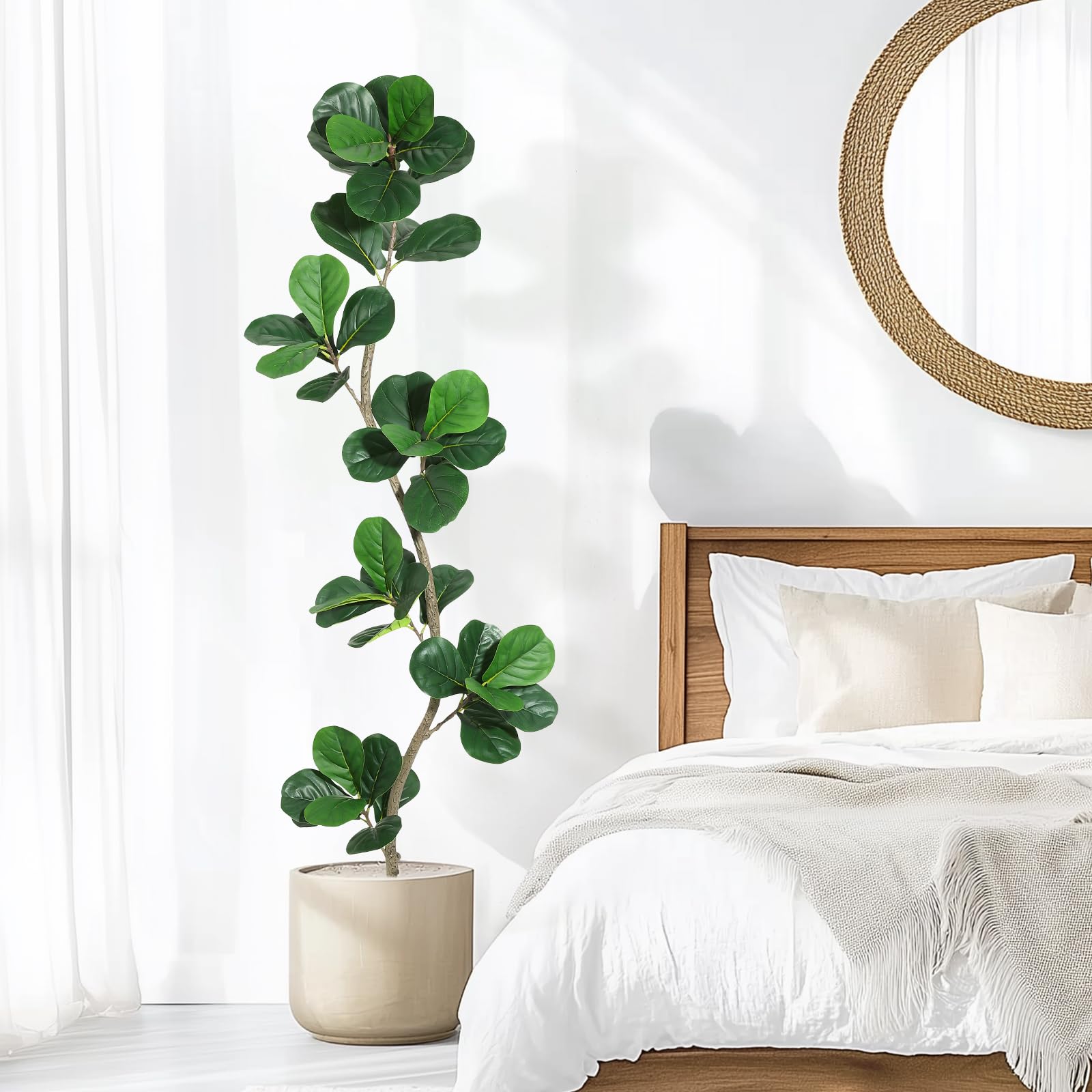 London Boutique Pianta Ficus Lyrata Artificiale Realistica – Albero Decorativo con Vaso Nero, Foglie Naturali, Ideale per Casa, Ufficio, Interni ed Esterni, Regalo Inaugurazione – 42 Foglie – Altezza