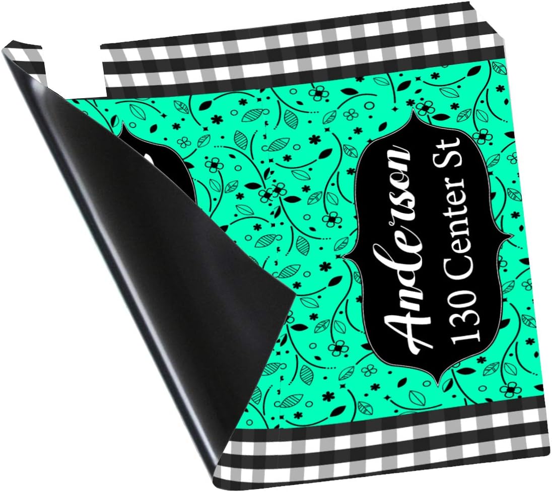 VWAQ Custom Magnetic Mailbox Cover - Personalized Name and Address Plaid - PMBM7 (Turquoise)