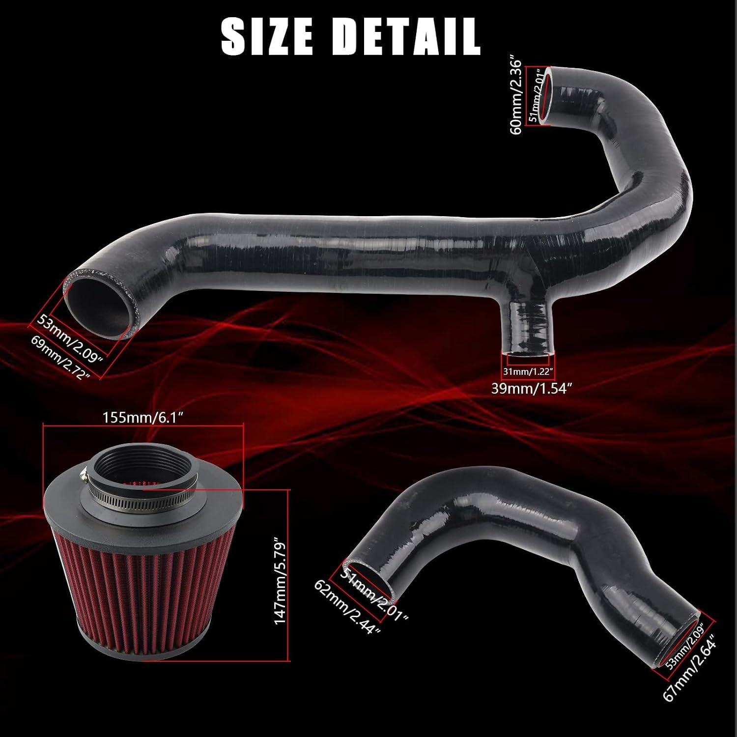 Cold Air Intake Compatible with 2007-2010 BMW 335i 335is 135i E90 E91 E92 E93, Heat-Resistant Aluminum Pipe, High-Flow Filter
