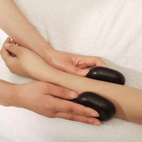 Miniatura 9 de Master Massage Paquete de 4 piezas de 4.6 x 3 x 1.2 pulgadas, extra X - grande de piedra de lava de basalto negro ovalado (ABCD)