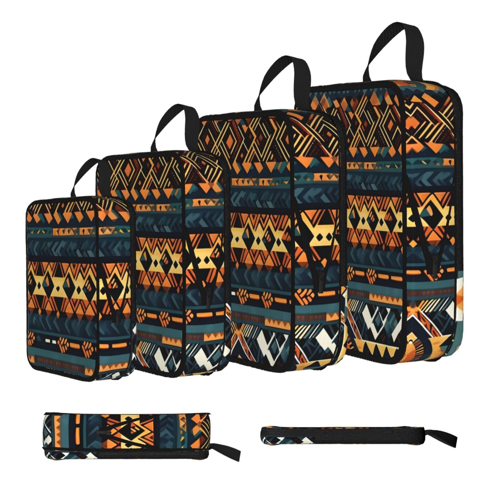 Sxzvvbn Black African Tribal Ethnic Texture Compression Packing Cubes 4 Piece Set