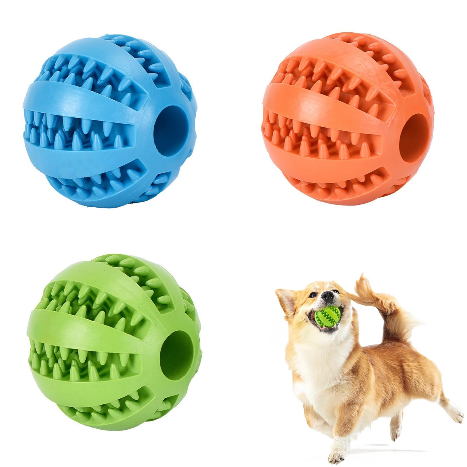 SKJAXF 3Pcs Dog Treat Balls 6cm, Bite Resistant, Natural Rubber